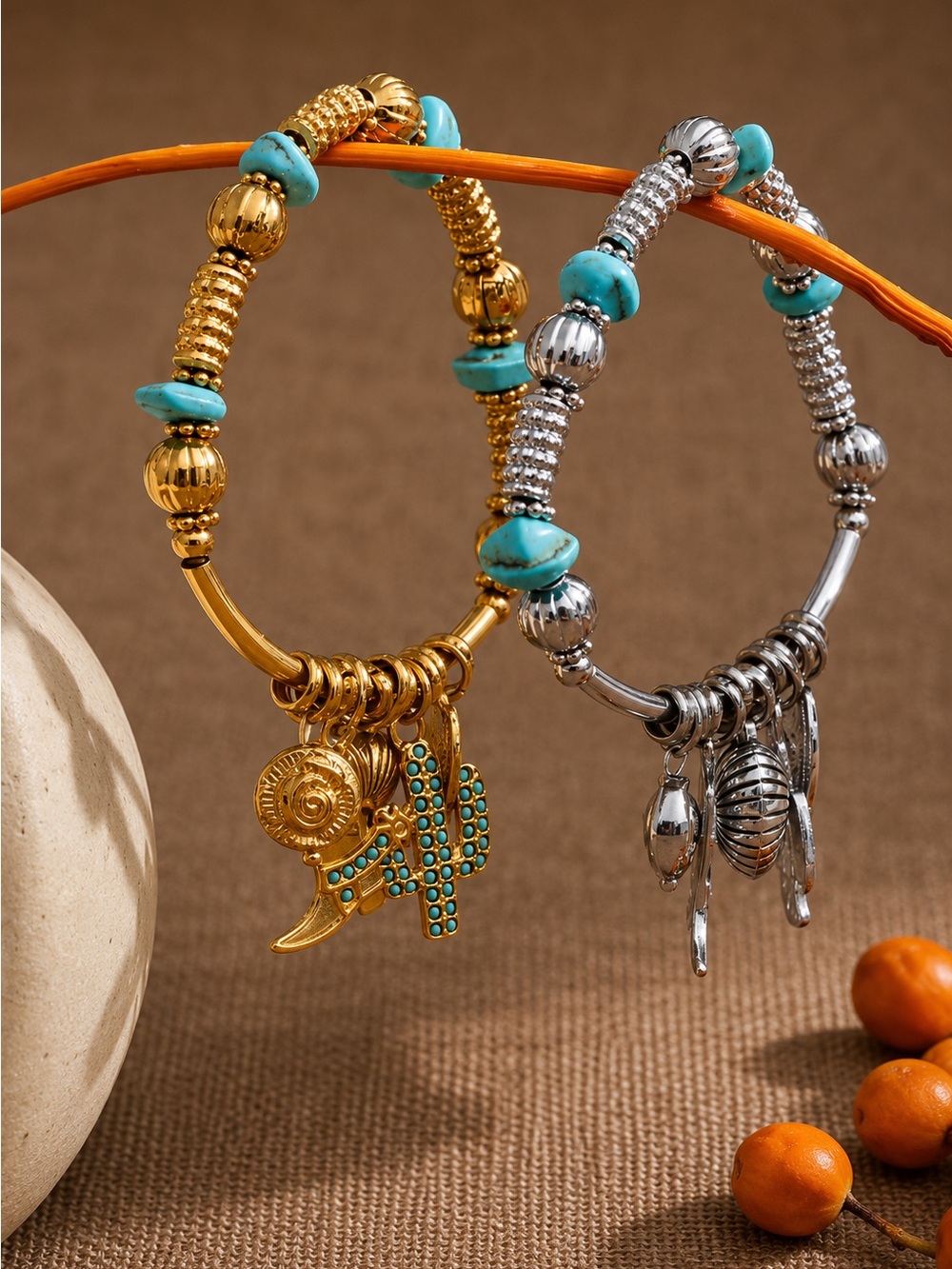 Gold-Tone Bracelet with Turquoise Accents - Picture 4 of 11